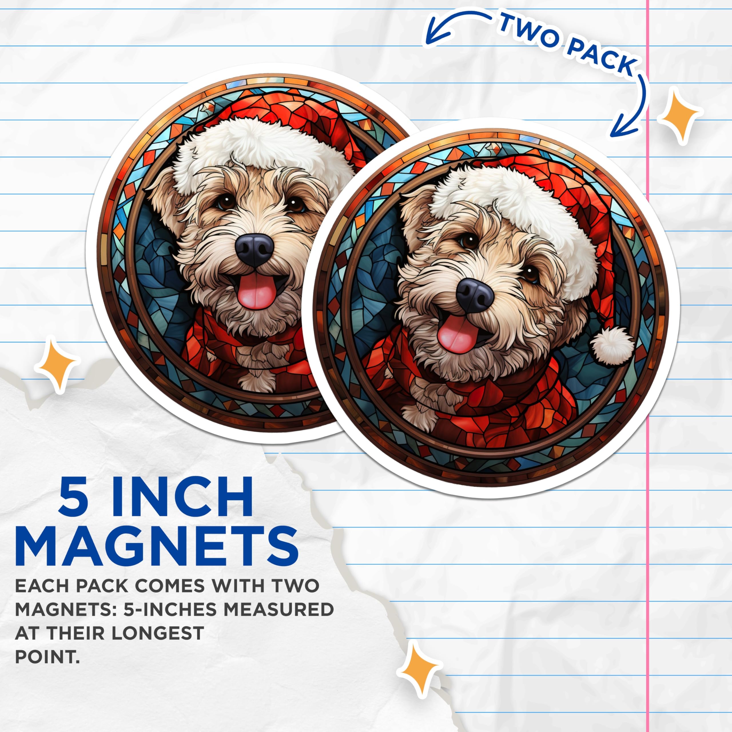 (2 Pack) Christmas Dog Stained Glass Magnets - Holiday Pet Decor - Festive Animal Accent - 5 Inches On Longest Side - Thick Durable Magnet - Made in USA - MAG27335