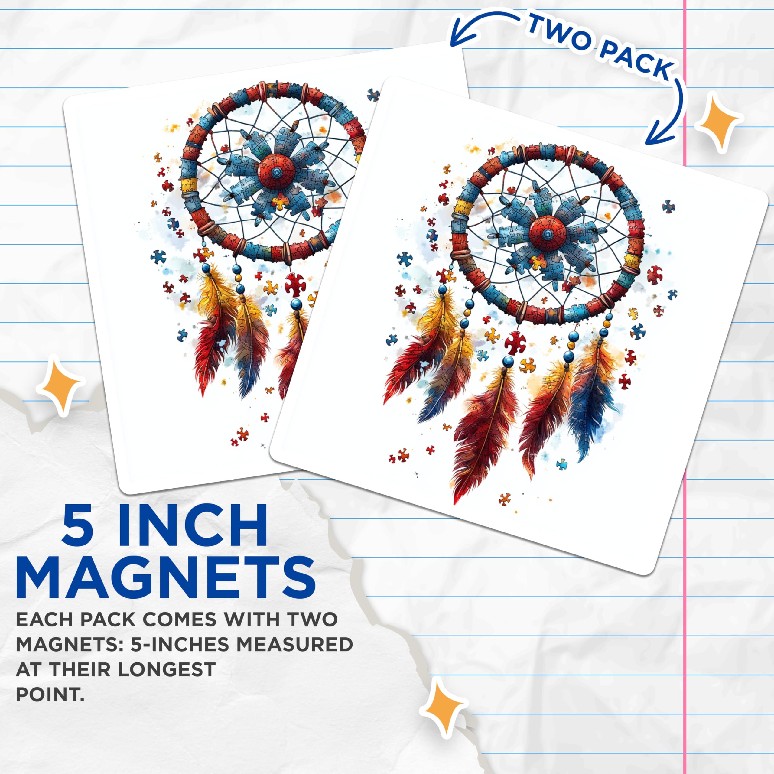 (2 Pack) Autism Awareness Dreamcatcher Magnets - Puzzle Piece Neurodiversity Magnet - Boho Watercolor Fridge Decor - 5 Inches On Longest Side - Thick Durable Magnet - Made in USA - MAG30870