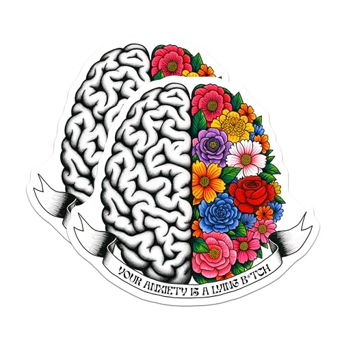 (2 Pack) Your Anxiety is A Lying Stickers - Mental Health - Brain Design for Laptops - Floral Art - 5" On Longest Side - Sticks to Smooth Flat Surfaces - Made in USA - BMCS8252