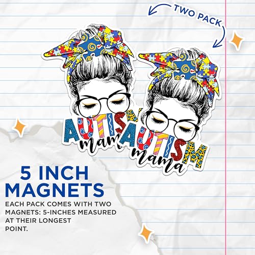 (2 Pack) Autism Mama Magnets - Awareness Magnets - Puzzle Piece Magnets- 5" On Longest Side - for Fridges, Toolboxes, Cars - Made in USA - MAG2952
