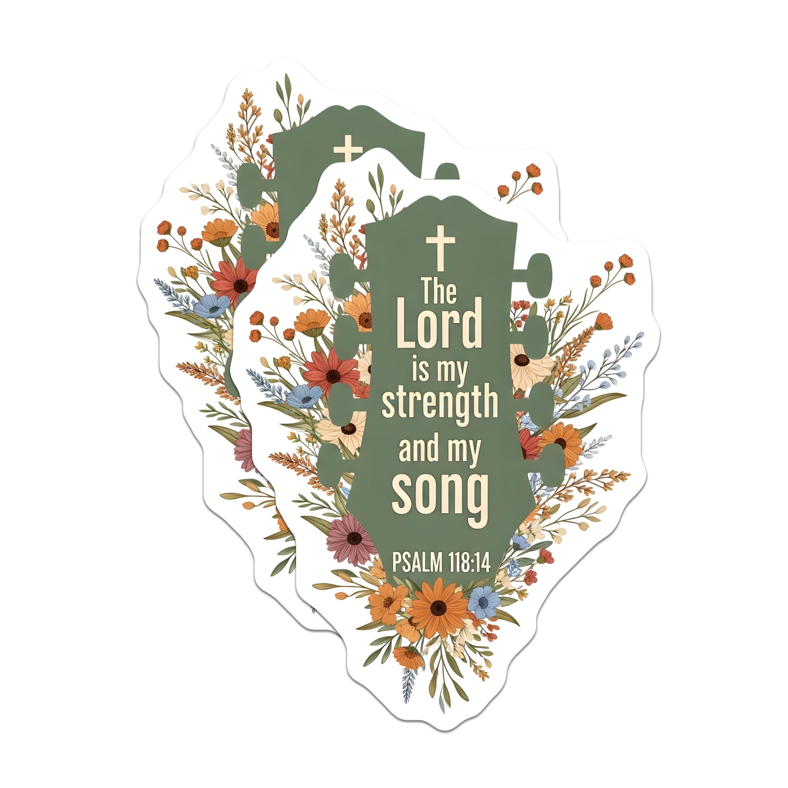 (2 Pack) Christian Stickers - Guitar Art - Psalm 118 14 - Religious Stickers - Scripture Stickers - 5" On Longest Side - Sticks to Smooth Flat Surfaces - Made in USA - BMCS18564