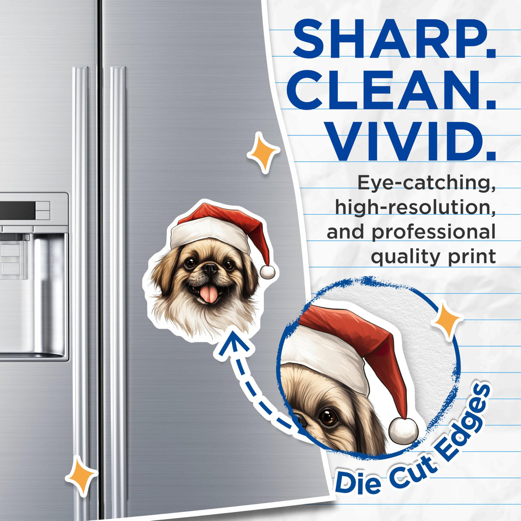 (2 Pack) Fluffy Dog Christmas Magnets - Santa Hat Pet Holiday Decor - Cute Refrigerator Magnets for Dog Owners - 5 Inches On Longest Side - Thick Durable Magnet - Made in USA - MAG25872