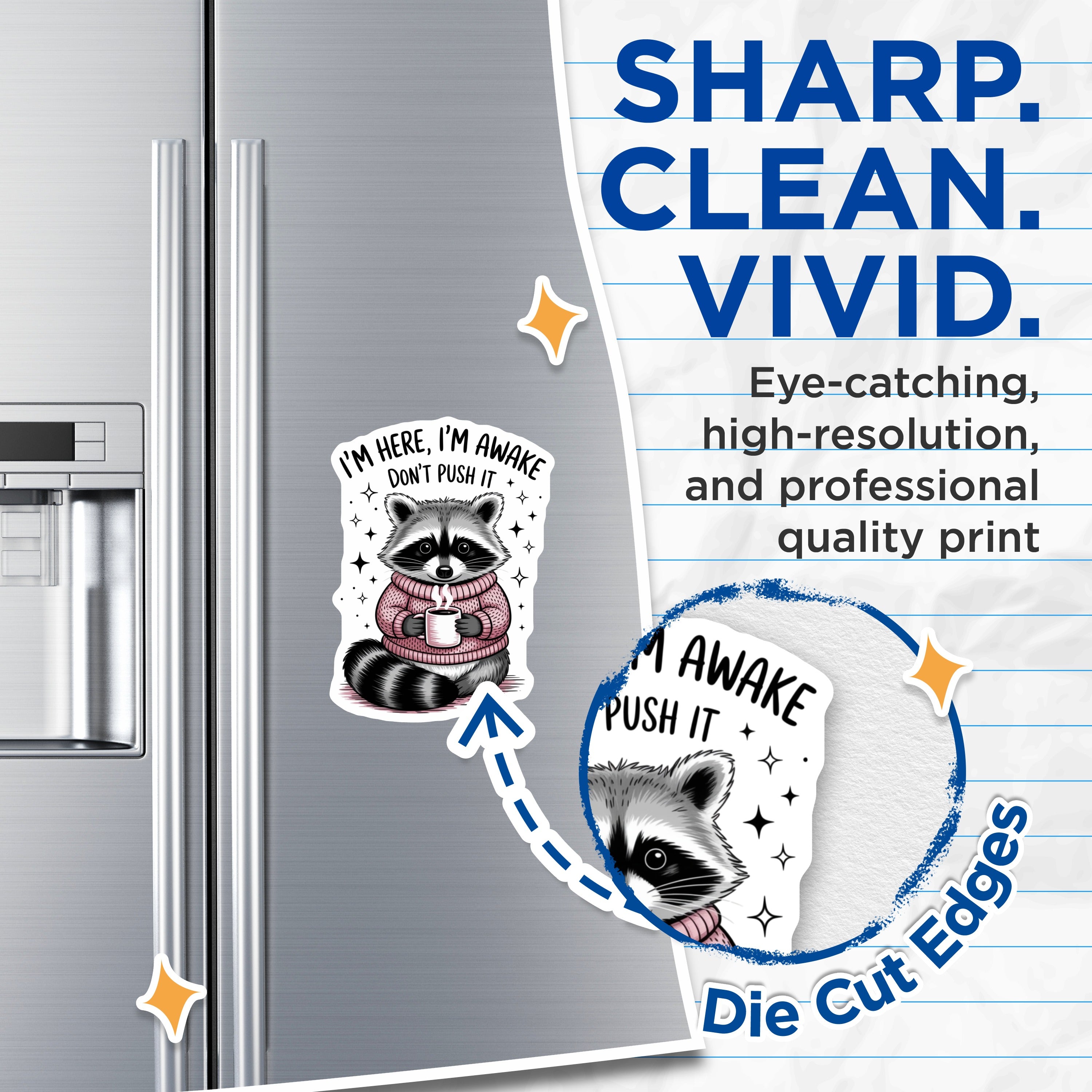 (2 Pack) Raccoon Magnets - Grumpy Animal Art - Coffee Lover Decor - Introvert Humor Fridge Accessory - 5 Inches On Longest Side - Thick Durable Magnet - Made in USA - MAG37860