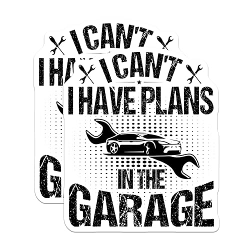 (2 Pack) I Have Plans in The Garage Stickers - Funny Car Repair Stickers - Auto Enthusiast Stickers - 5" On Longest Side - Sticks to Smooth Flat Surfaces - Made in USA - BMCS5079