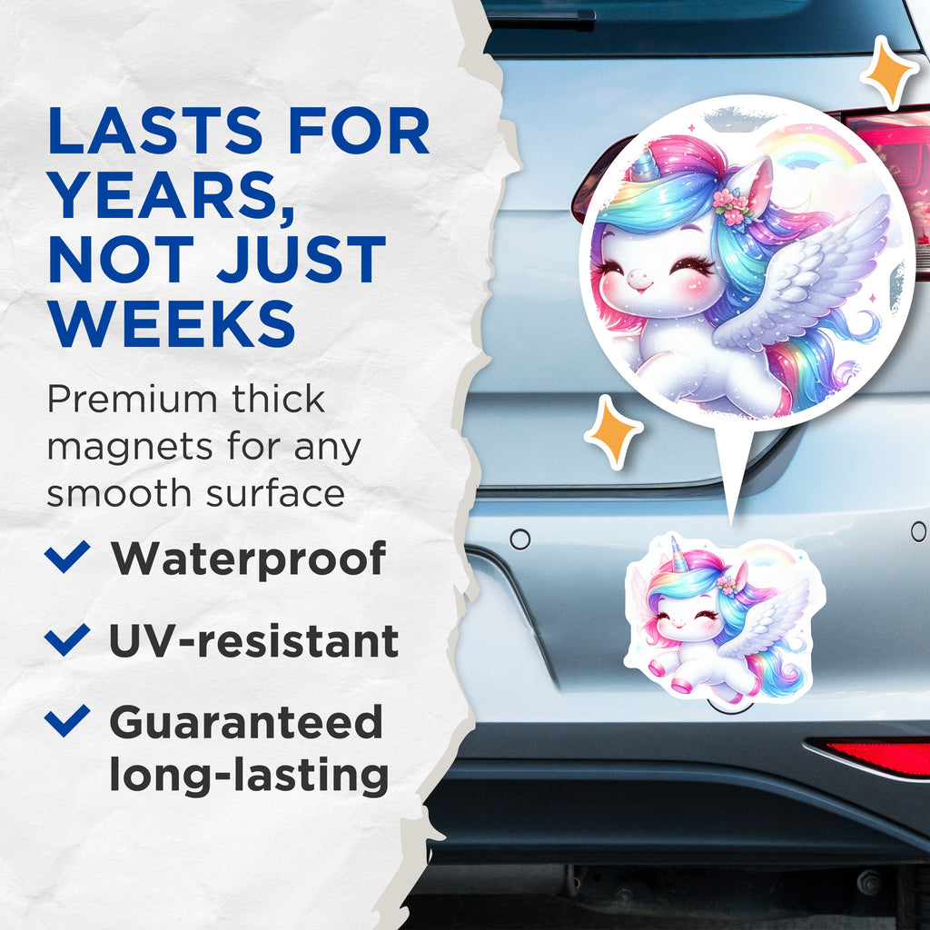 (2 Pack) Cute Unicorn Rainbow Magnets - Kawaii Fantasy Decor - Girls Room Locker Accent - 5 Inches On Longest Side - Thick Durable Magnet - Made in USA - MAG39015