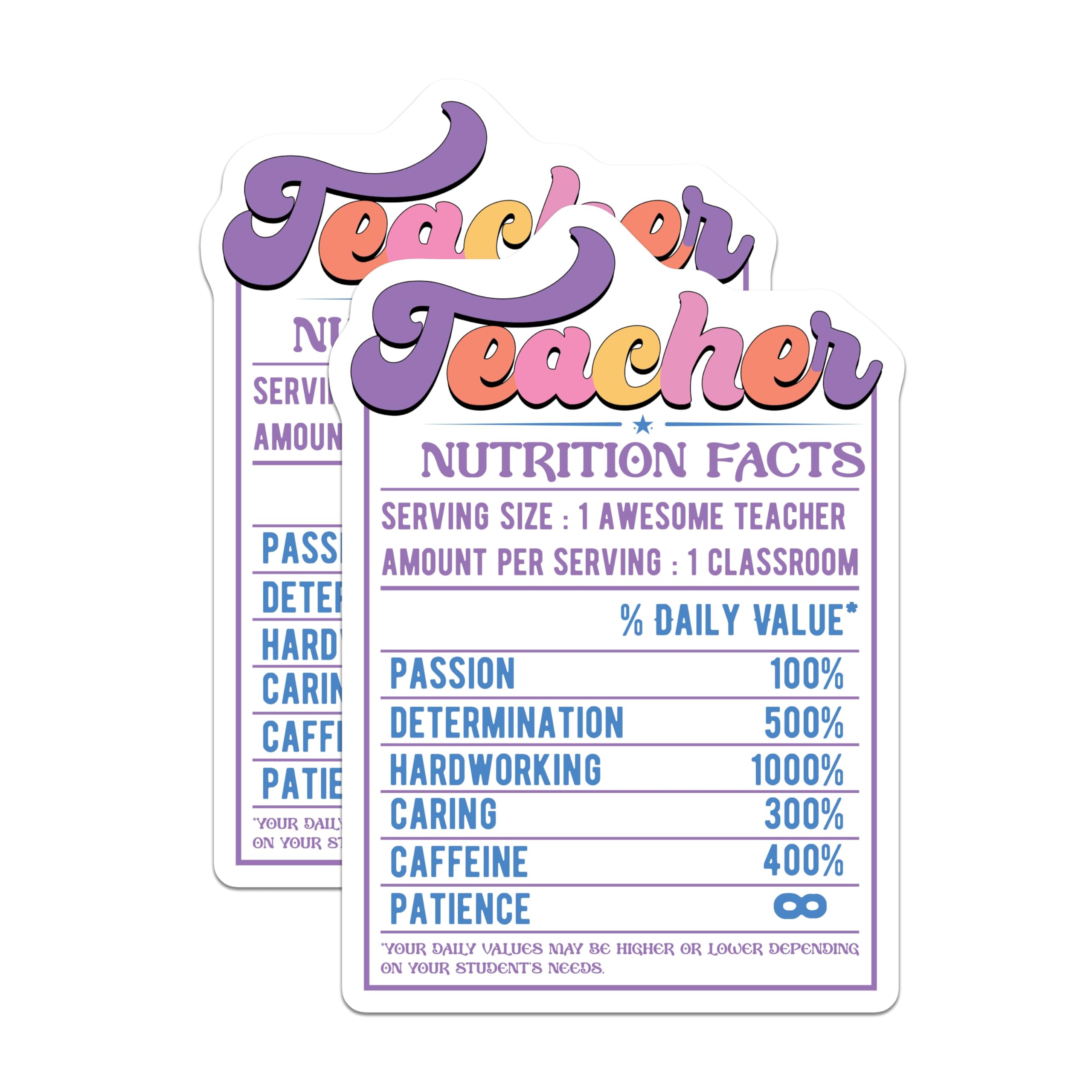 (2 Pack) Teacher Nutrition Facts Magnets - Awesome Teacher - Appreciation Magnets - 5" On Longest Side - Premium Magnet - for Cars, Refrigerators, Toolboxes, Lockers - Made in USA - MAG14079