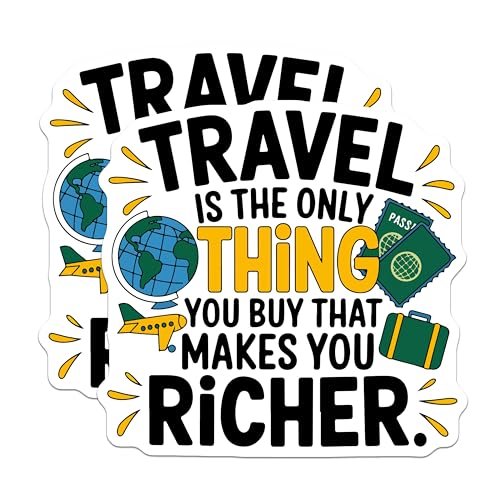 (2 Pack) Travel Stickers - Motivational Quote Stickers - Travel Inspiration Stickers - 5" On Longest Side - Sticks to Smooth Flat Surfaces - Made in USA - BMCS5800