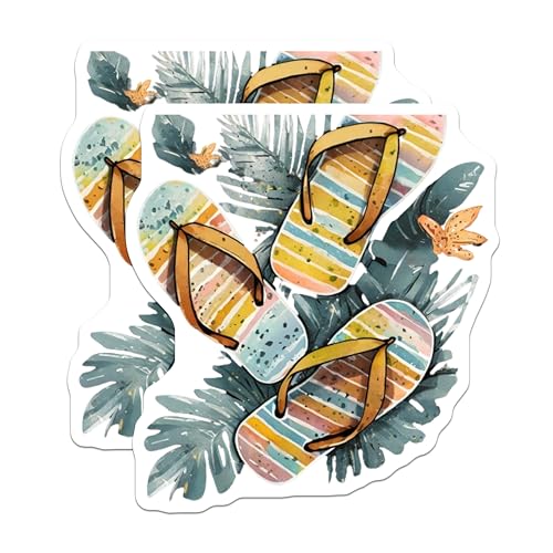 (2 Pack) Tropical Flip Flop Stickers - Summer Beach Vacation - 5" On Longest Side - Sticks to Smooth Flat Surfaces - Made in USA - BMCS9330 - BMCS9330