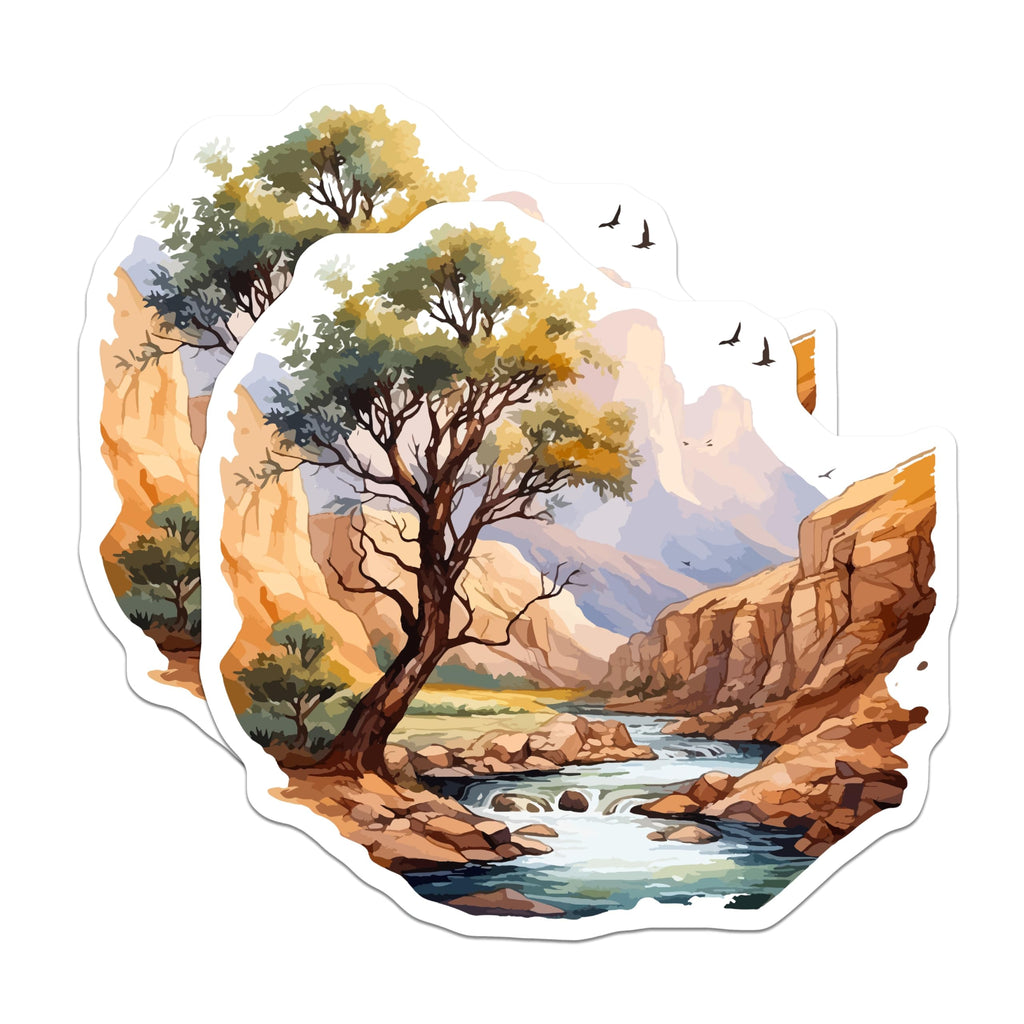 (2 Pack) Tranquil River Canyon Magnets - Majestic Mountain Landscape Art - Scenic Nature Vista Decor - 5 Inches On Longest Side - Thick Durable Magnet - Made in USA - MAG19971