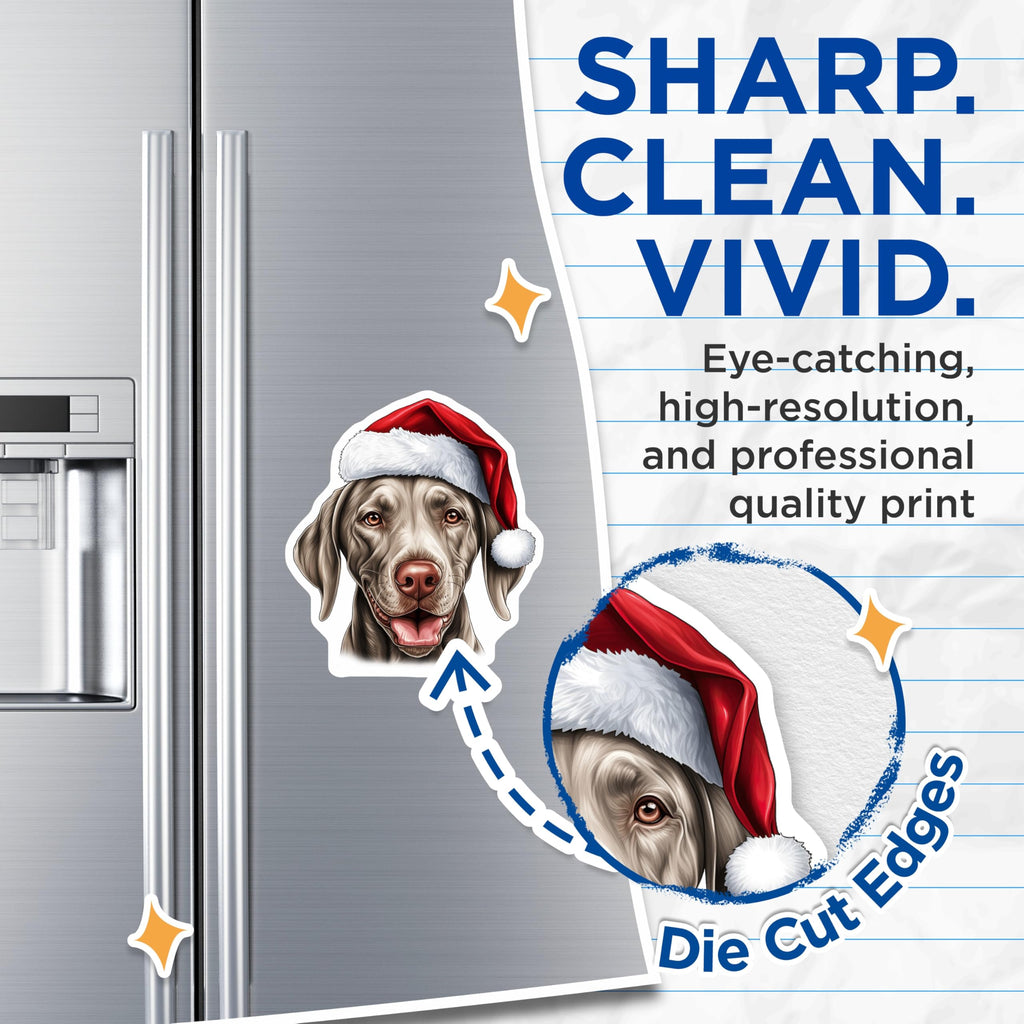 (2 Pack) Weimaraner Dog Magnets - Festive Christmas Weim Decor - Santa Hat Pet Lover Holiday Canine Pair - 5 Inches On Longest Side - Thick Durable Magnet - Made in USA - MAG24664