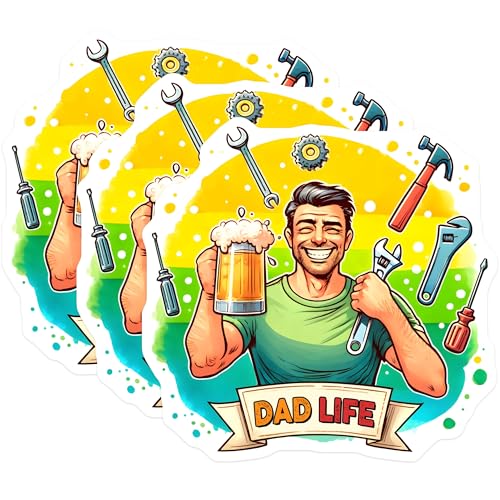 (3 Pack) Dad Life Decals - Man Cave Decor - Home Bar Decals - 3 Inches On Longest Side - Easy Peel & Apply - Made in USA - 3MCS6222