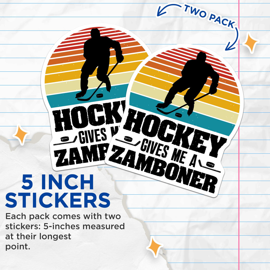 (2 Pack) Hockey Gives Me A Zamboner Stickers - Funny Sports Stickers - Ice Hockey Fan Stickers - 5" On Longest Side - Sticks to Smooth Flat Surfaces - Made in USA - BMCS4085
