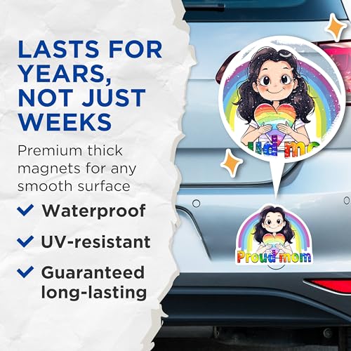 (2 Pack) Proud Mom Magnets Magnets - Rainbow Heart Design - LGBTQ Pride Home Decor - 5" On Longest Side - Made in USA - Sticks to Refrigerators & Metal Surfaces - MAG9185