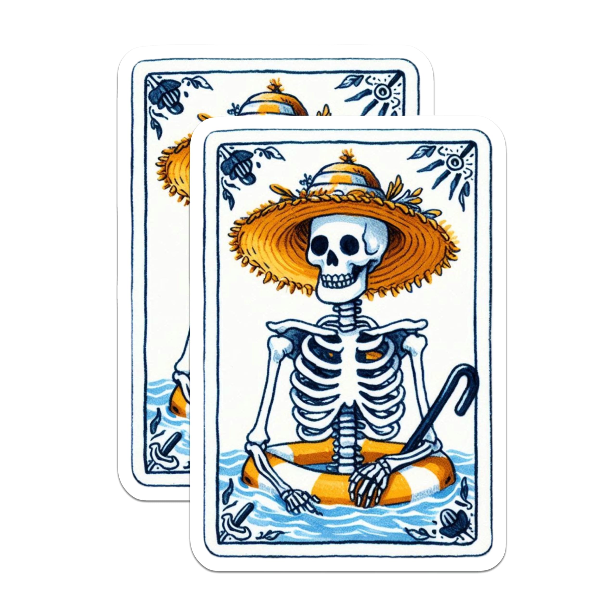 (2 Pack) Summer Skeleton Magnets - Beach Vacation Decor - Quirky Pool Float Art - 5 Inches On Longest Side - Thick Durable Magnet - Made in USA - MAG22252