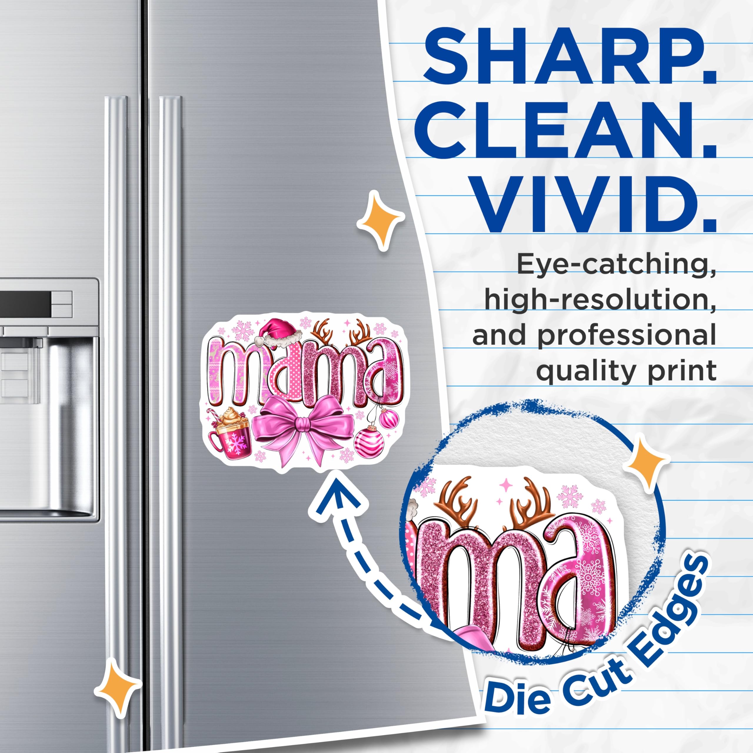 (2 Pack) Pink Christmas Mama Magnets - Cozy Festive Refrigerator Magnet - Holiday Mom Decor Car Accessories - 5 Inches On Longest Side - Thick Durable Magnet - Made in USA - MAG28286