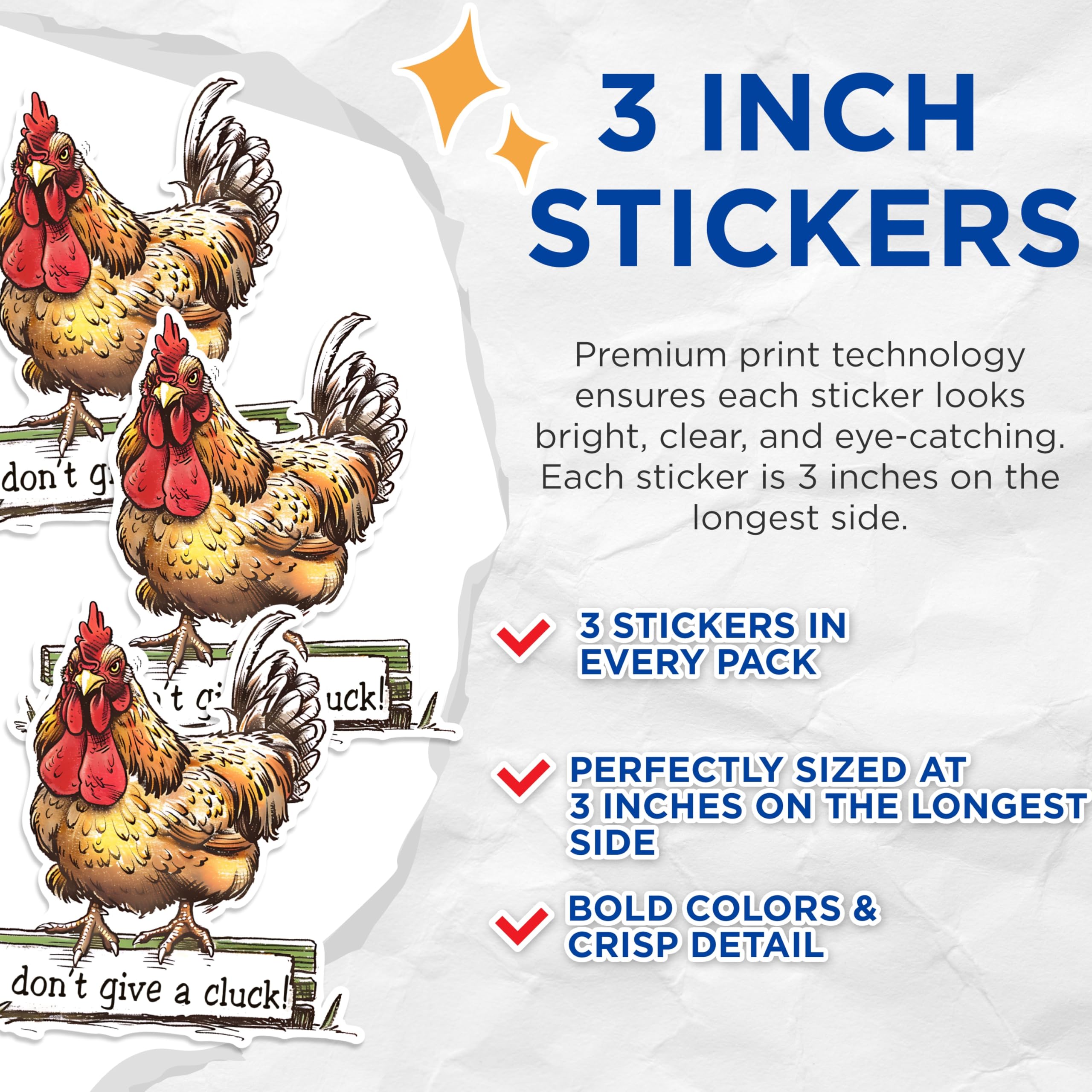 (3 Pack) Funny Chicken Decals - Cluck Phrase Decal - Laptop Decal - 3 Inches On Longest Side - Easy Peel & Apply - Made in USA - 3MCS1455