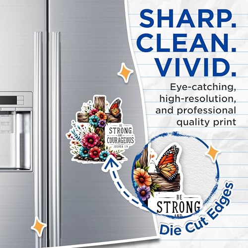 (2 Pack) Be Strong and Courageous Magnets - Joshua 1:9 Magnets - Floral Cross Magnets - Inspirational Scripture Magnets- 5" On Longest Side - for Fridges, Toolboxes, Cars - Made in USA - MAG2843