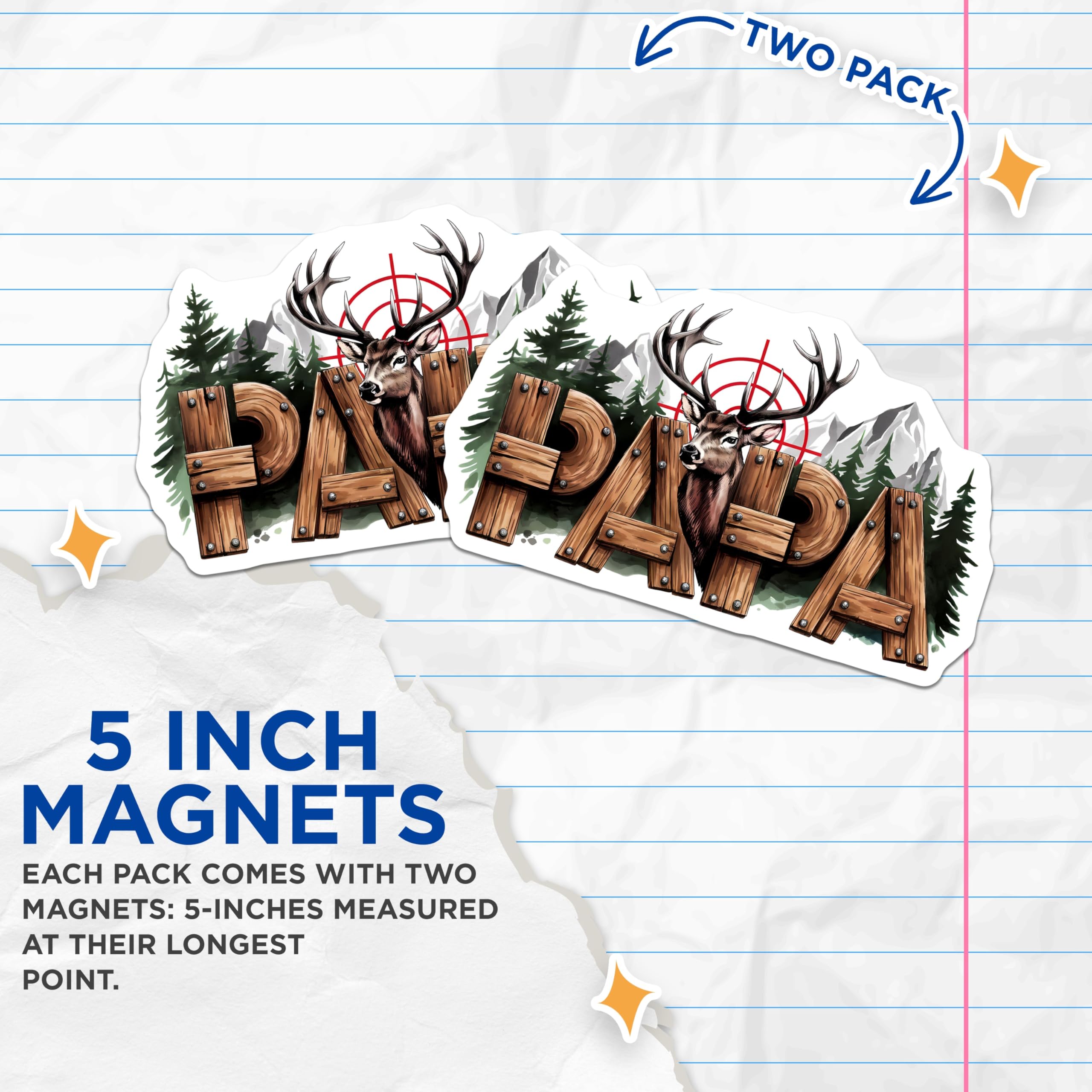 (2 Pack) Hunting Papa Magnets - Deer Hunter Dad - Outdoor Papa Hunt Design - 5" On Longest Side - Premium Magnet - for Cars, Refrigerators, Toolboxes, Lockers - Made in USA - MAG15775