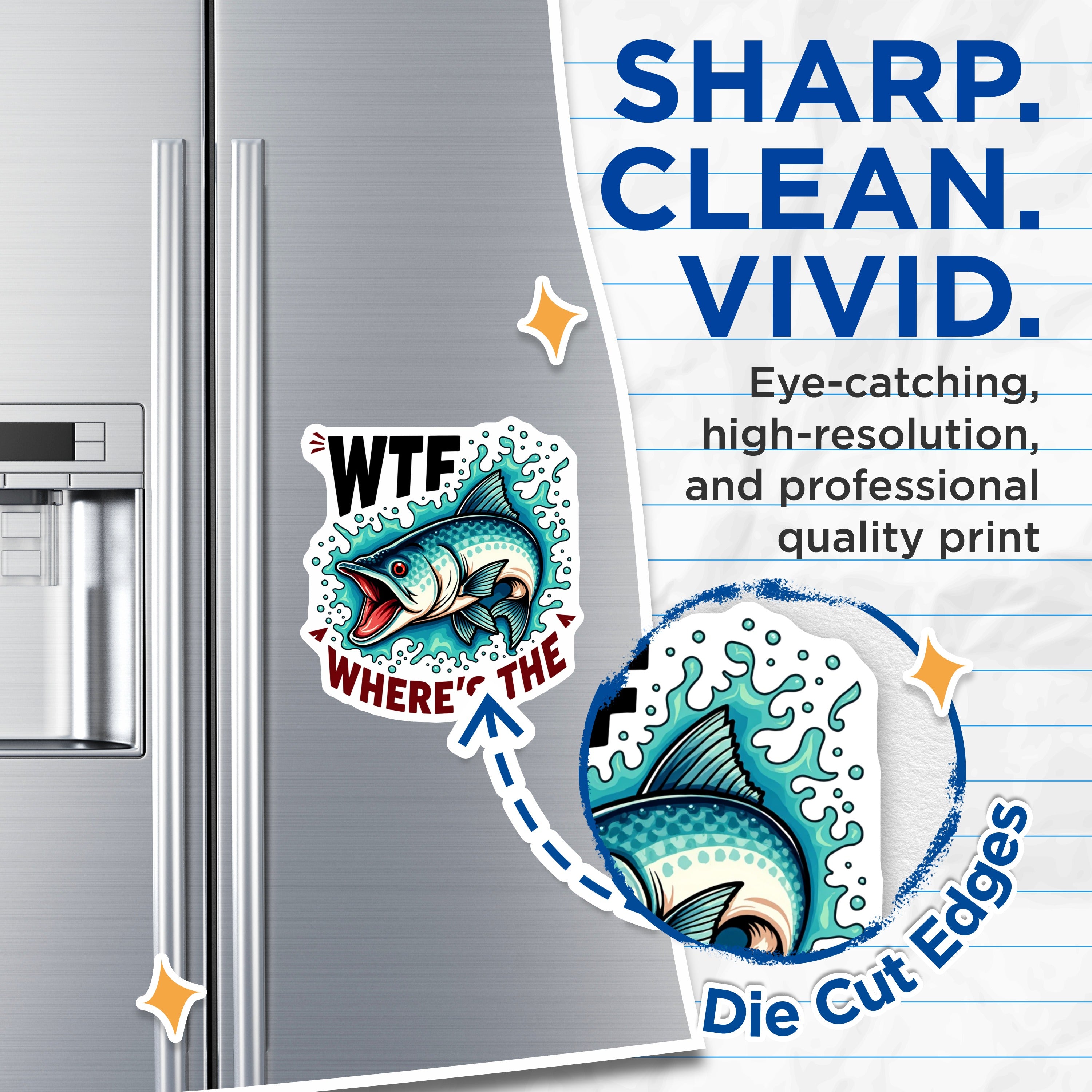 (2 Pack) WTF Where's The Fish Magnets - Funny Fishing Humor - Angler Refrigerator Locker Decor - 5 Inches On Longest Side - Thick Durable Magnet - Made in USA - MAG37039