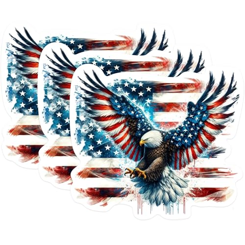 (3 Pack) American Eagle Decals - Patriotic Stickers - USA Flag Vinyl Decals - 3 Inches On Longest Side - Easy Peel & Apply - Made in USA - 3MCS0260