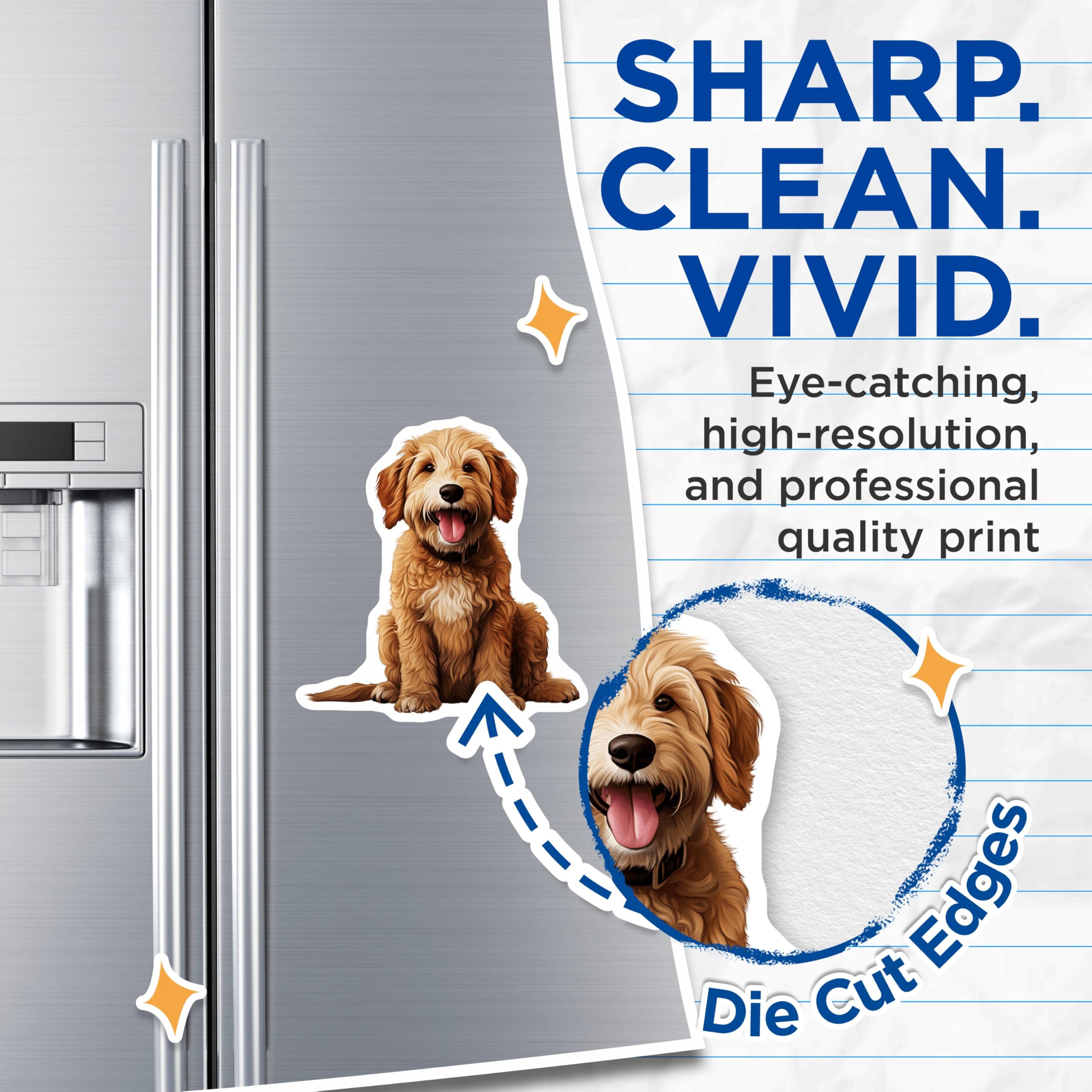 (2 Pack) Goldendoodle Dog Magnets - Happy Puppy Pet Lover Decor - Animal Refrigerator Locker Accessory - 5 Inches On Longest Side - Thick Durable Magnet - Made in USA - MAG30358