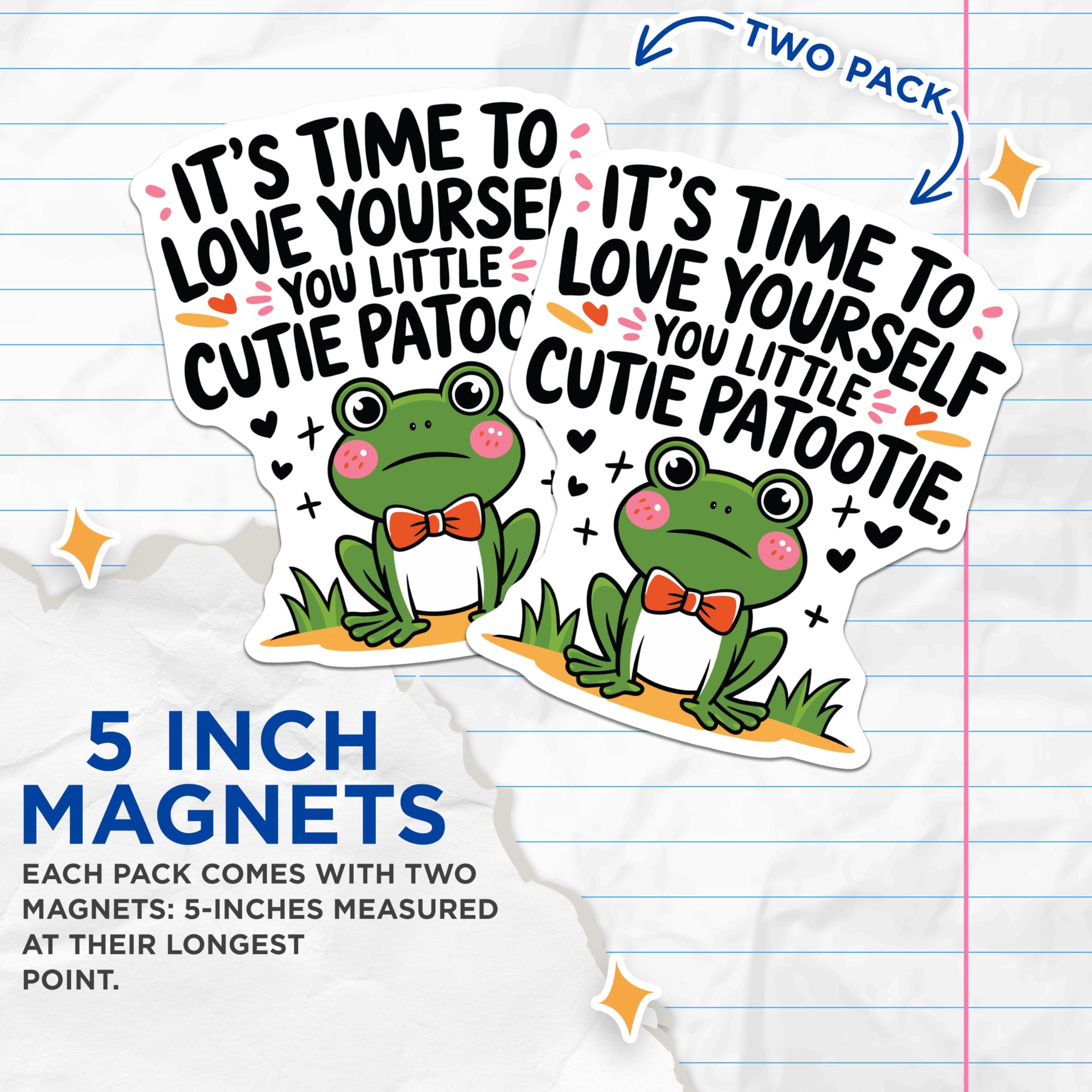 (2 Pack) Frog Magnets - Cute Animal Magnets - Cutie Patootie Frog Art - 5" On Longest Side - Premium Magnet - for Cars, Refrigerators, Toolboxes, Lockers - Made in USA - MAG16739