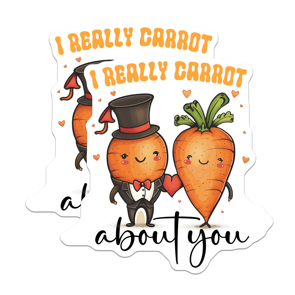 (2 Pack) Cute Carrot Pun Magnets - Funny Valentine Love Decor - I Really Carrot About You Fridge Art - 5 Inches On Longest Side - Thick Durable Magnet - Made in USA - MAG39960
