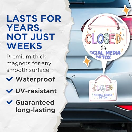 (2 Pack) Closed for Social Media Detox Magnets - Motivational Office Decor - Encouraging Signs for Home - 5" On Longest Side - for Cars, Fridges, Toolboxes - Made in USA - MAG7511