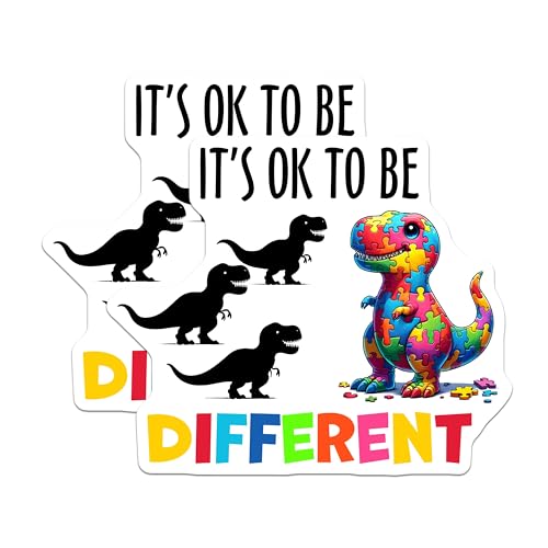 (2 Pack) It's OK to Be Different Stickers - Dinosaur Puzzle Stickers - Inspirational T-Rex Stickers for Kids - 5" On Longest Side - Sticks to Any Smooth Flat Surface - Made in USA - BMCS3213