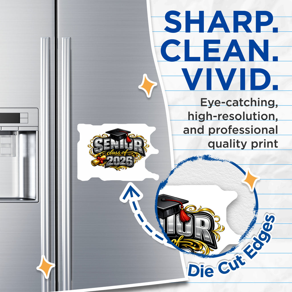 (2 Pack) Senior Class of 2026 Magnets - Graduation Celebration - Proud Graduate Souvenir - 5 Inches On Longest Side - Thick Durable Magnet - Made in USA - MAG38671
