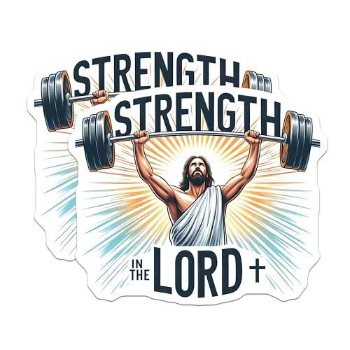 (2 Pack) Strength in The Lord Stickers - Motivational Bible Verse - Christian Weightlifting Art - 5" On Longest Side - Sticks to Smooth Flat Surfaces - Made in USA - BMCS9651