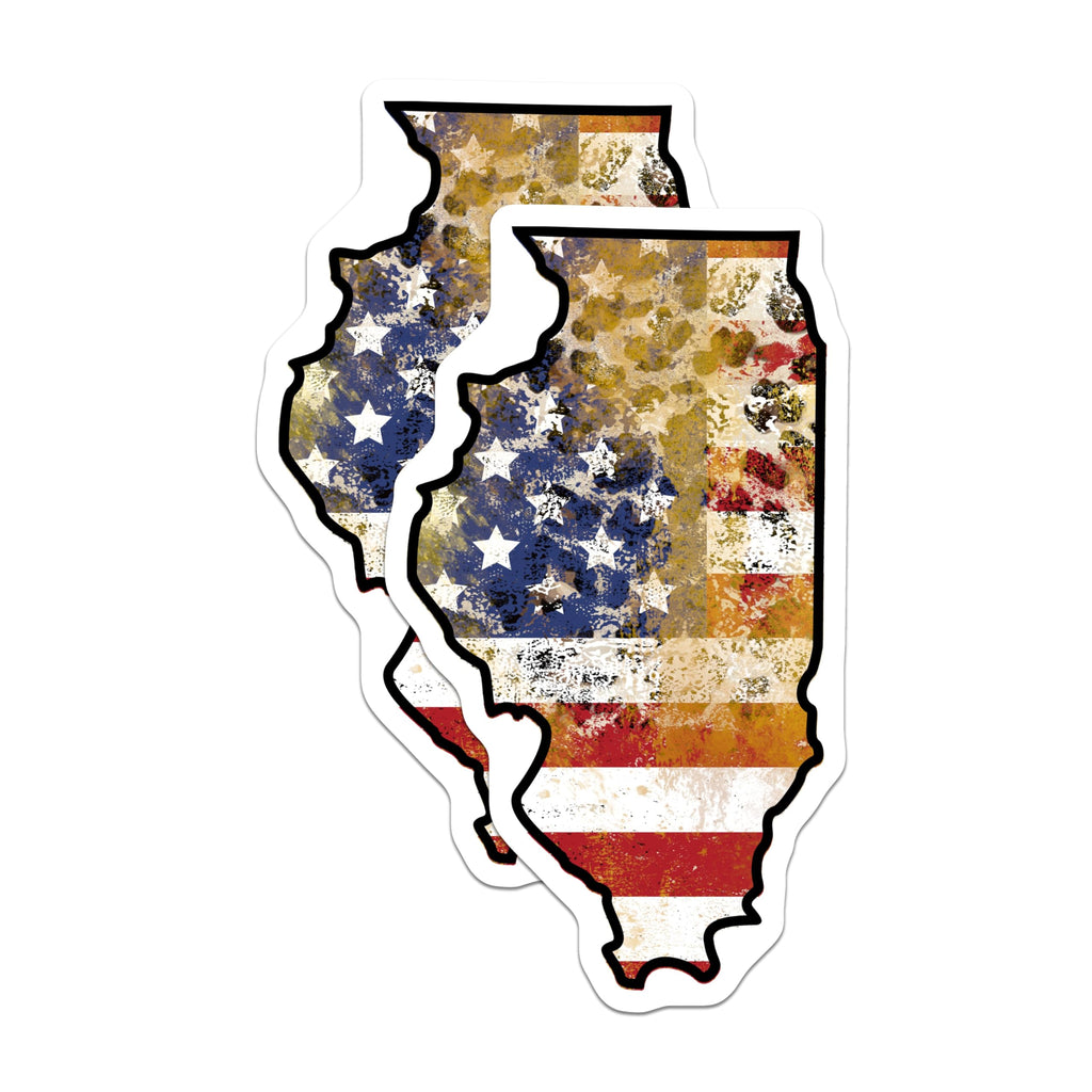 (2 Pack) Illinois Flag Magnets - Distressed US Flag - State Pride Fridge Magnets - 5" On Longest Side - Premium Magnet - for Cars, Refrigerators, Toolboxes, Lockers - Made in USA - MAG17623