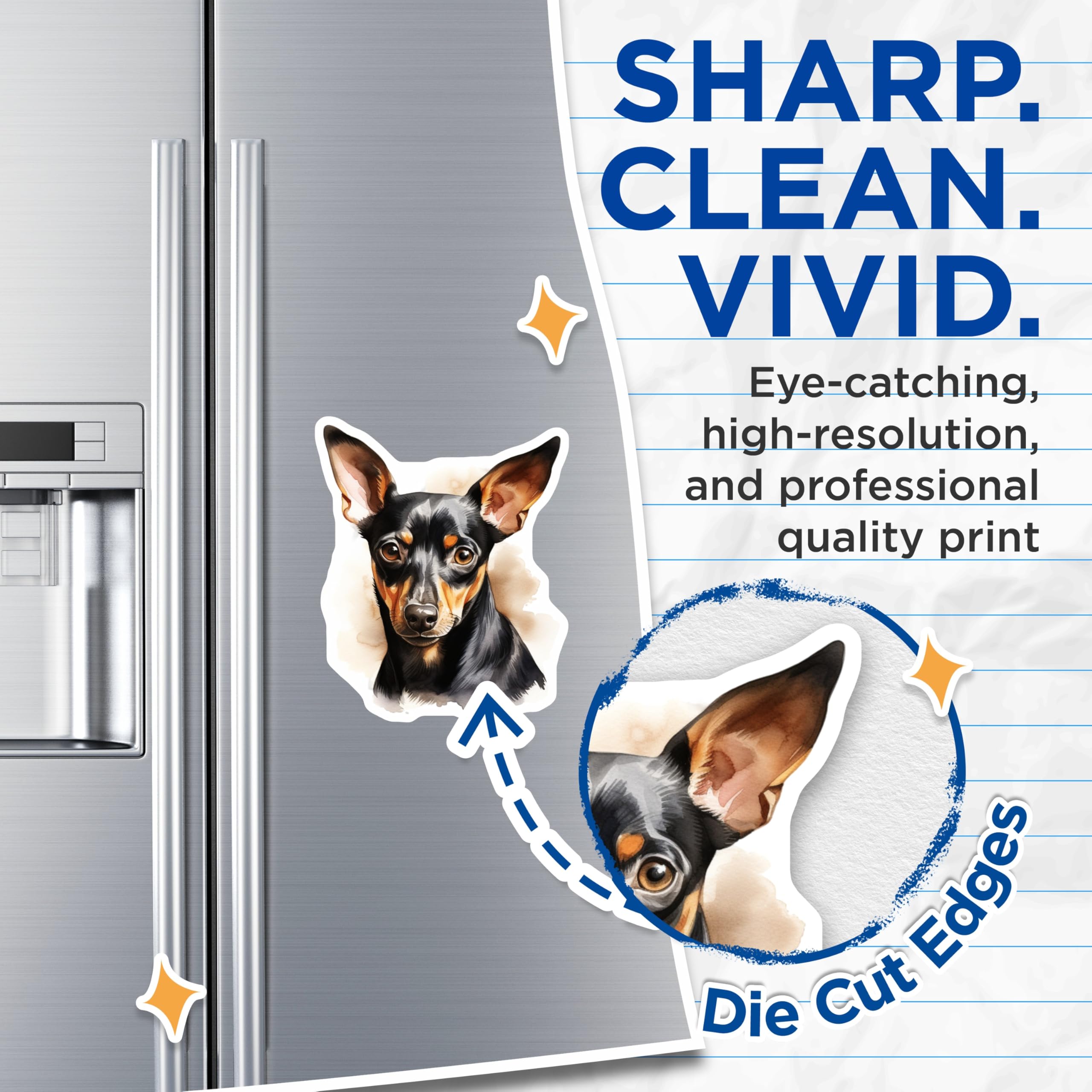 (2 Pack) Miniature Pinscher Magnets - Watercolor Dog Art - Min Pin Pet Lover Decor - 5 Inches On Longest Side - Thick Durable Magnet - Made in USA - MAG25752