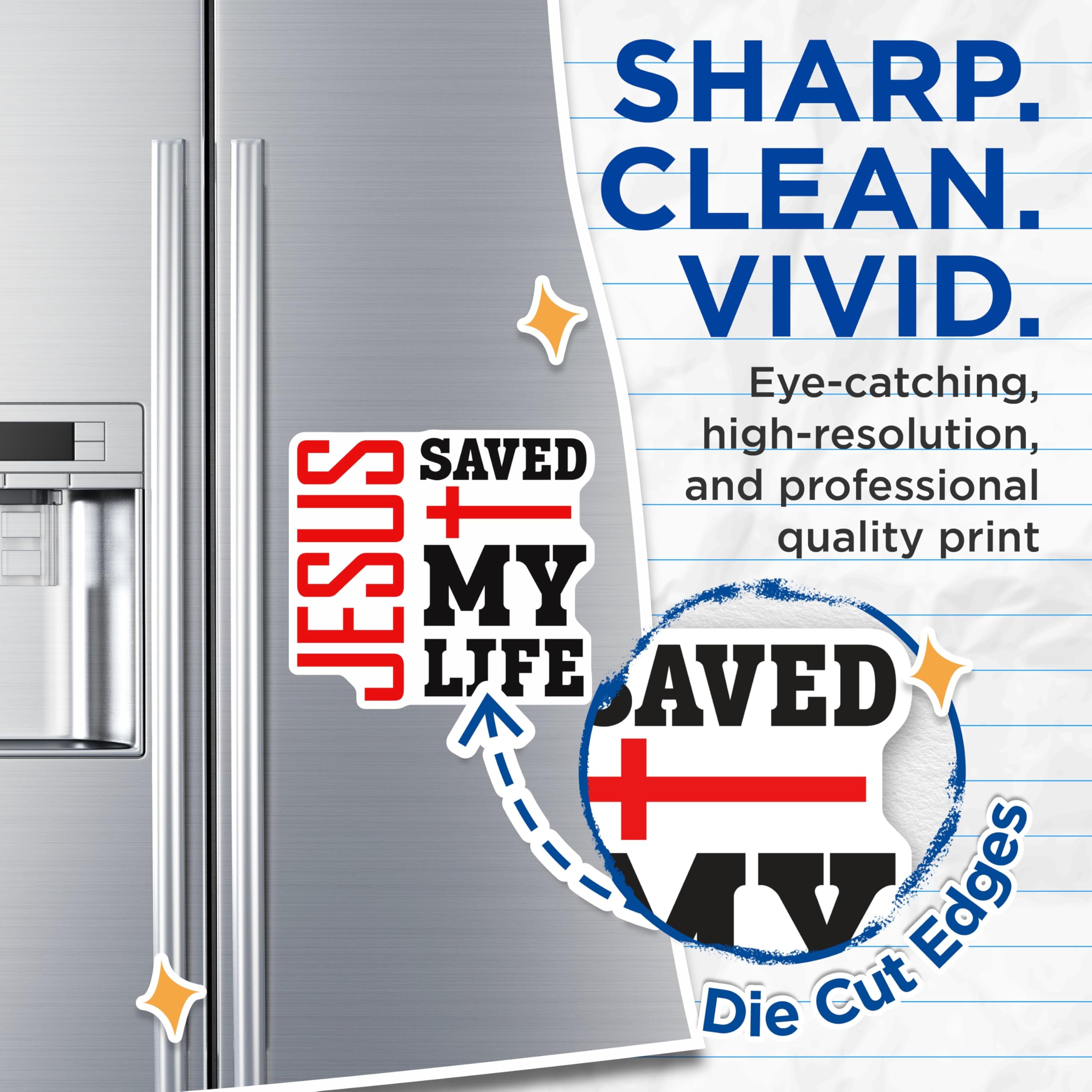 (2 Pack) Jesus Saved My Life Magnets - Christian Faith Decor - Religious Statement Fridge Magnets - 5 Inches On Longest Side - Thick Durable Magnet - Made in USA - MAG26145