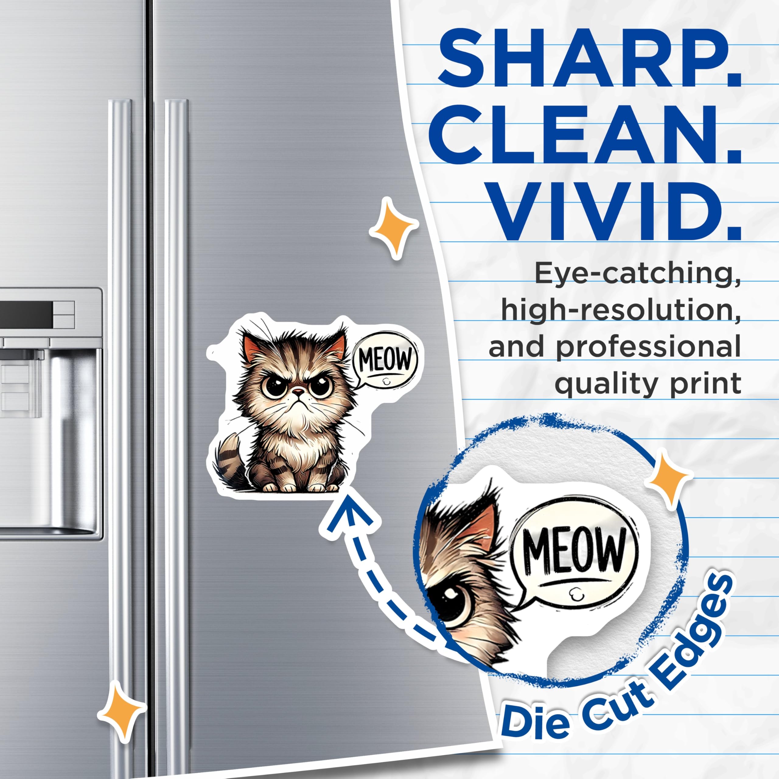 (2 Pack) Grumpy Cat Magnets - Meow Cartoon Cats - Fridge Home Decor Magnets - 5" On Longest Side - Premium Magnet - for Cars, Refrigerators, Toolboxes, Lockers - Made in USA - MAG14974