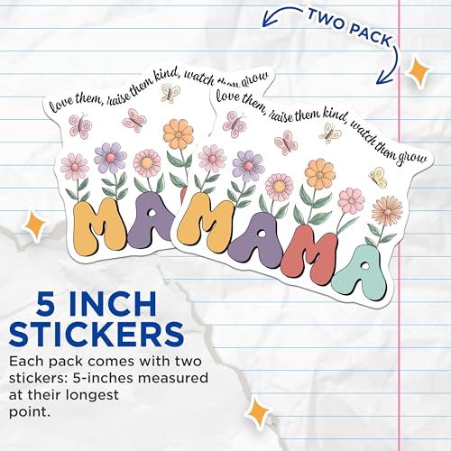 (2 Pack) Mama Flower Stickers - Inspirational Quotes - Cute Floral Designs - 5" On Longest Side - Sticks to Smooth Flat Surfaces - Made in USA - BMCS7713