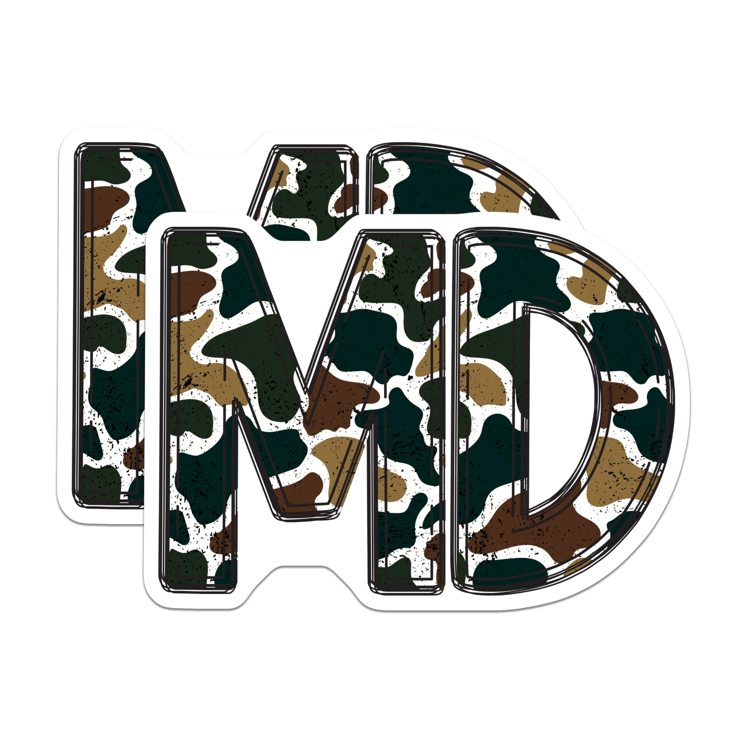 (2 Pack) MD Camouflage Initials Stickers - Military Style Letter - Tactical Alphabet Decals - 5" On Longest Side - Sticks to Smooth Flat Surfaces - Made in USA - BMCS20256