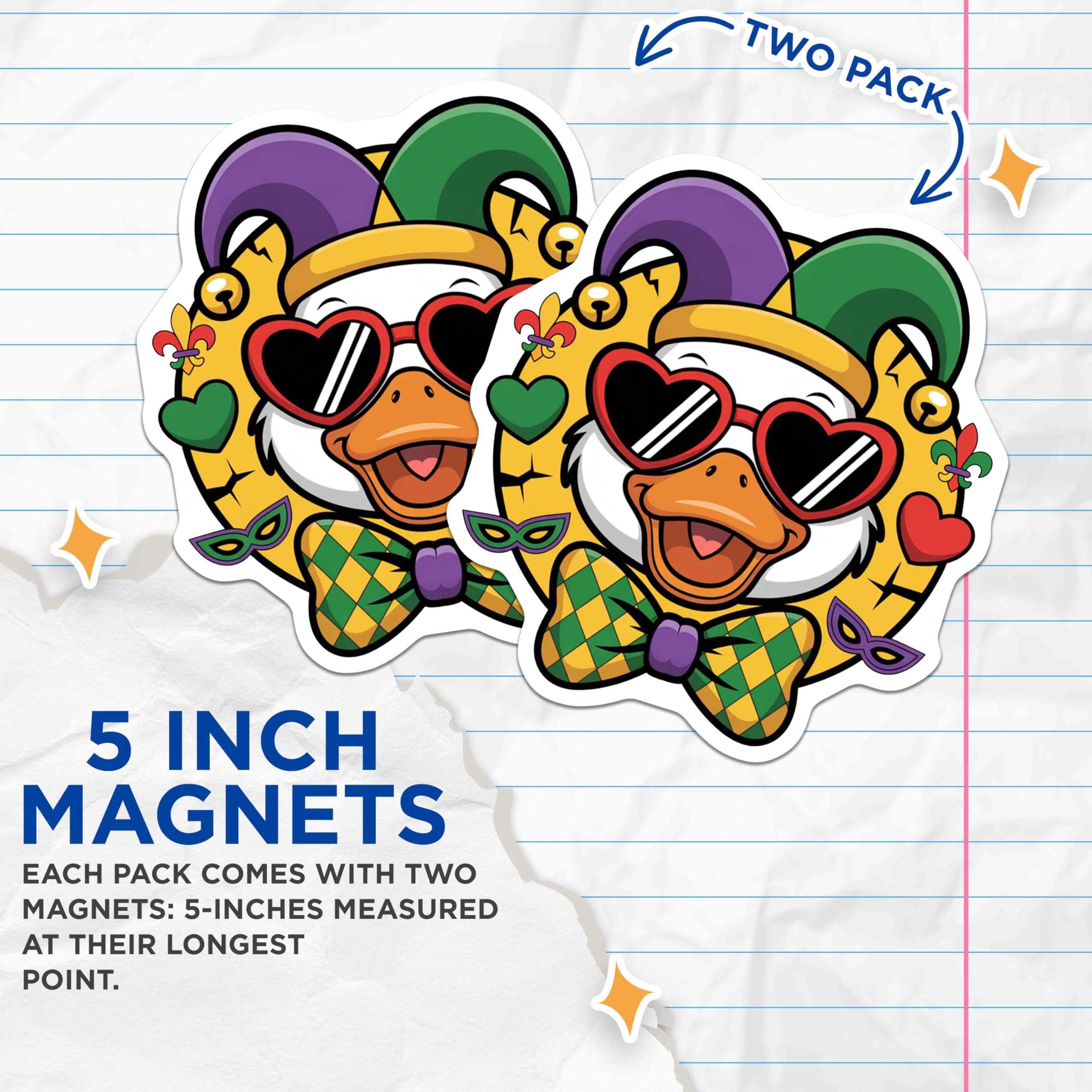 (2 Pack) Mardi Gras Duck Magnets - Funny Duck Decor - Party Favors Magnet - 5" On Longest Side - Premium Magnet - for Cars, Refrigerators, Toolboxes, Lockers - Made in USA - MAG16821