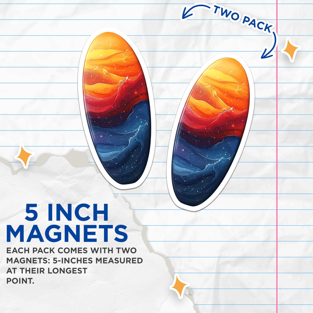 (2 Pack) Abstract Fluid Art Magnets - Cosmic Ocean Waves Decor - Vibrant Sunset Fridge Magnets - 5 Inches On Longest Side - Thick Durable Magnet - Made in USA - MAG29682