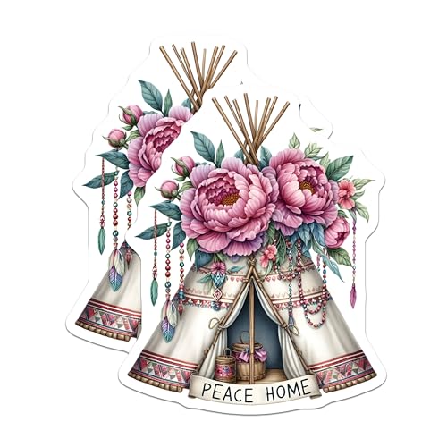(2 Pack) Peace Home Magnets Magnets - Floral Teepee Design - Boho Decor - 5" On Longest Side - Made in USA - Sticks to Refrigerators & Metal Surfaces - MAG8862