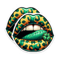 (2 Pack) Lips and Clover Magnets - Leopard Print Mouth - St Patricks Day Lucky Home Decor - 5" On Longest Side - Premium Magnet - for Cars, Refrigerators, Toolboxes, Lockers - Made in USA - MAG16720