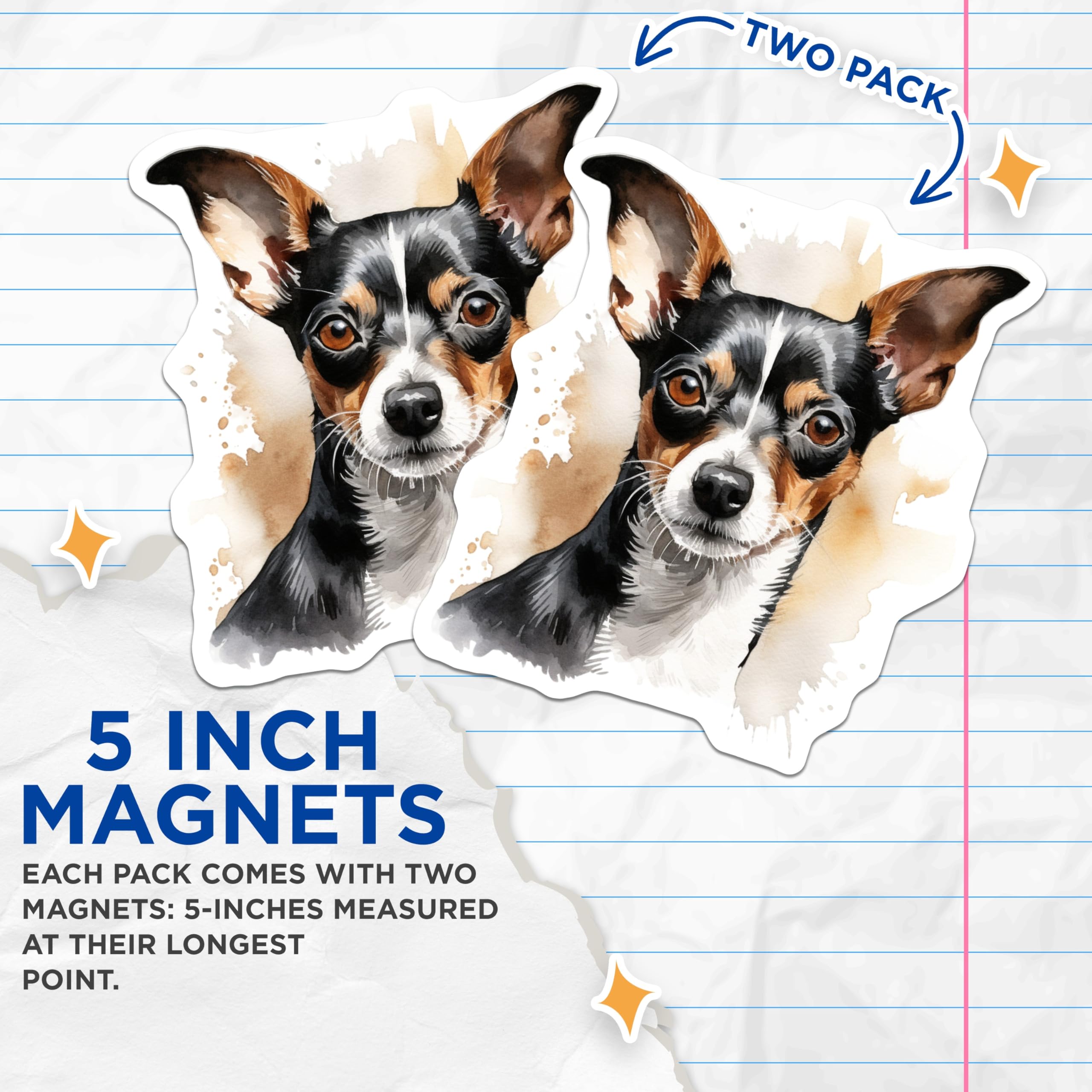 (2 Pack) Jack Russell Dog Magnets - Watercolor Pet Art - Animal Lover Home Decor - 5 Inches On Longest Side - Thick Durable Magnet - Made in USA - MAG30841