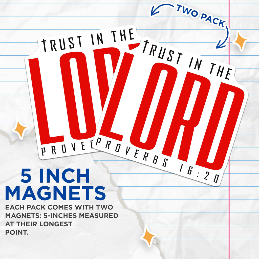 (2 Pack) Trust in The Lord Magnets - Proverbs 16:20 Scripture - Christian Faith Verse Decor - 5 Inches On Longest Side - Thick Durable Magnet - Made in USA - MAG25562