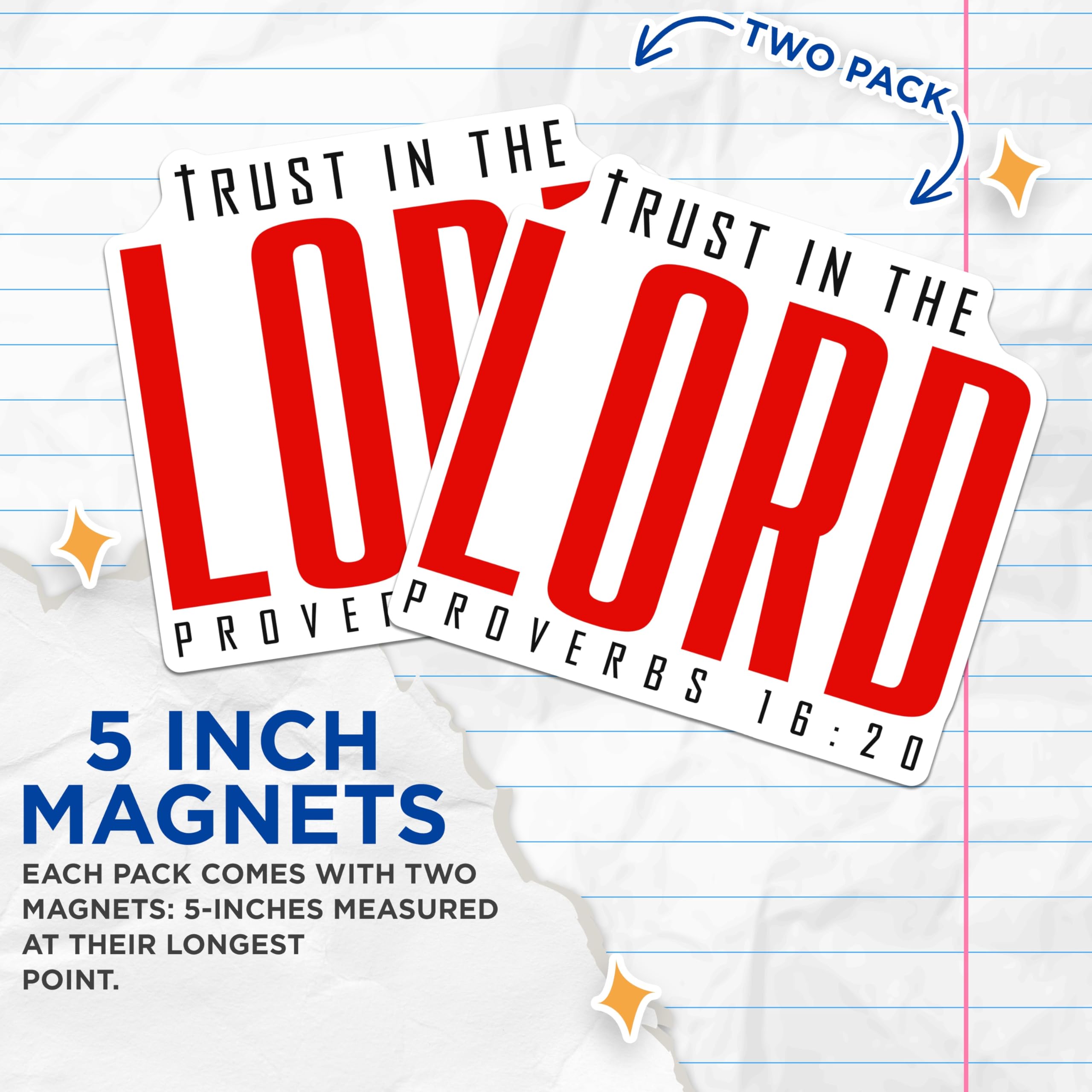 (2 Pack) Trust in The Lord Magnets - Proverbs 16:20 Scripture - Christian Faith Verse Decor - 5 Inches On Longest Side - Thick Durable Magnet - Made in USA - MAG25562