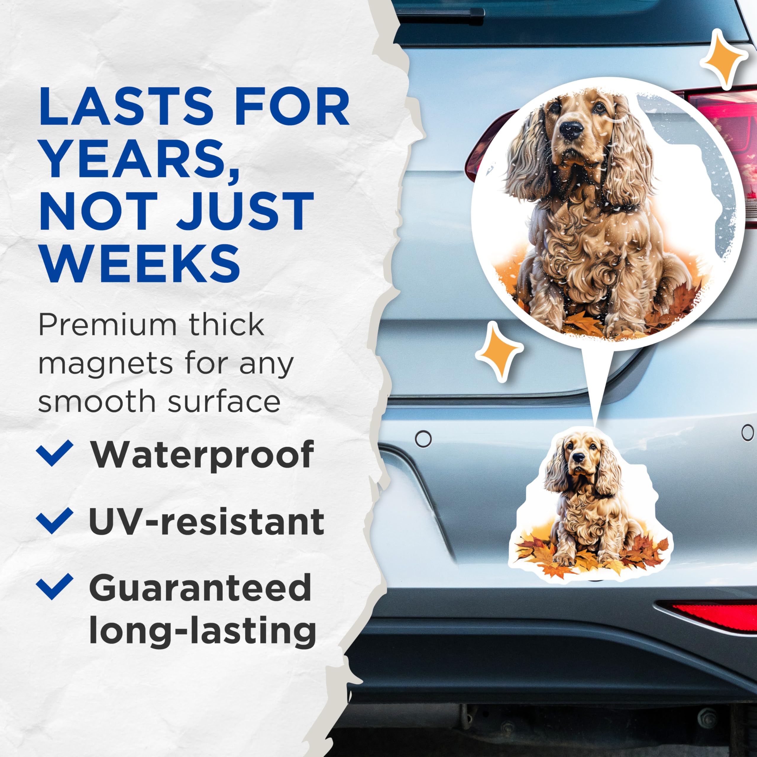 (2 Pack) Cocker Spaniel Dog Magnets - Autumn Fall Animal Art - Pet Parent Refrigerator Display - 5 Inches On Longest Side - Thick Durable Magnet - Made in USA - MAG25131