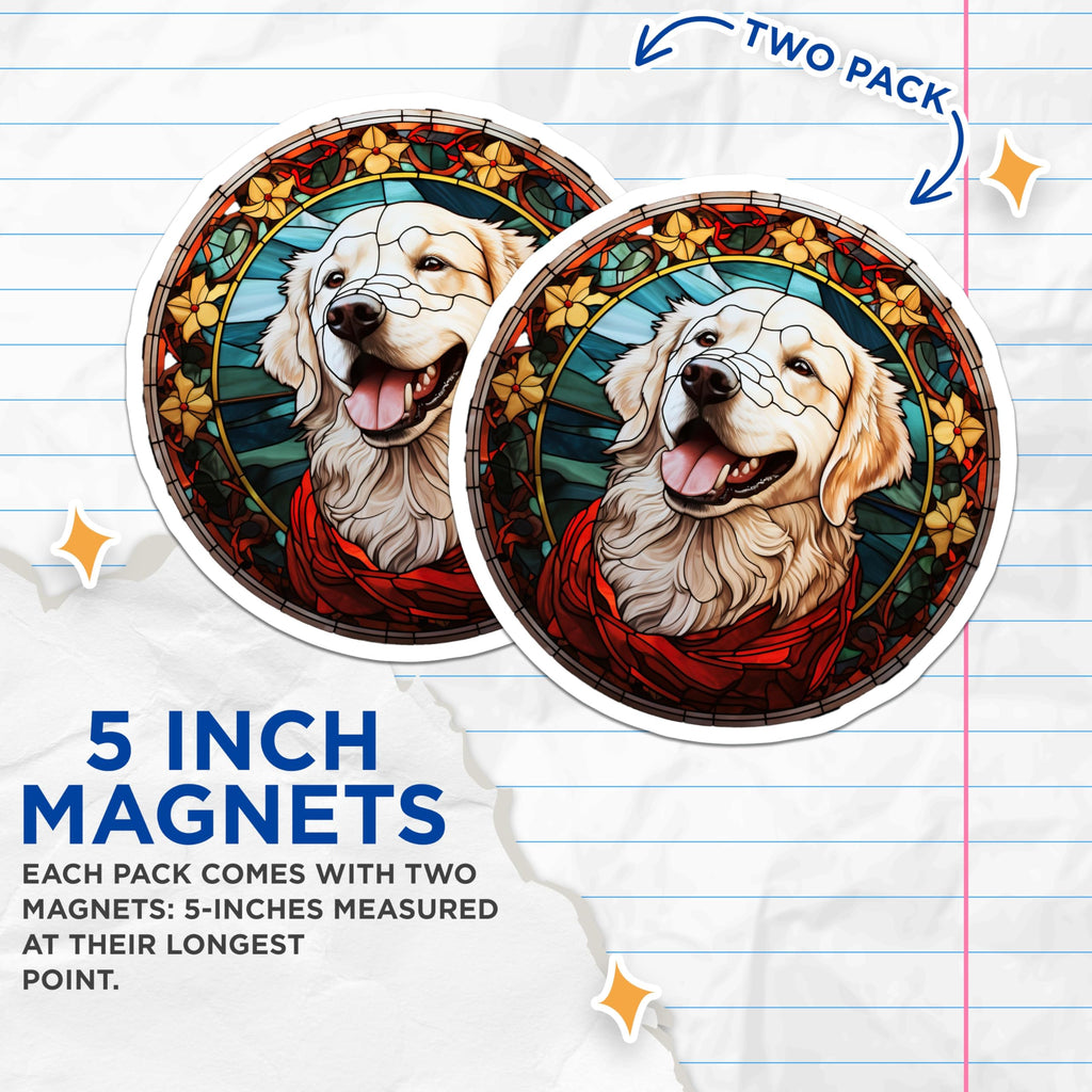 (2 Pack) Golden Retriever Magnets - Stained Glass Dog Art - Pet Lover Home Decor - 5 Inches On Longest Side - Thick Durable Magnet - Made in USA - MAG24002