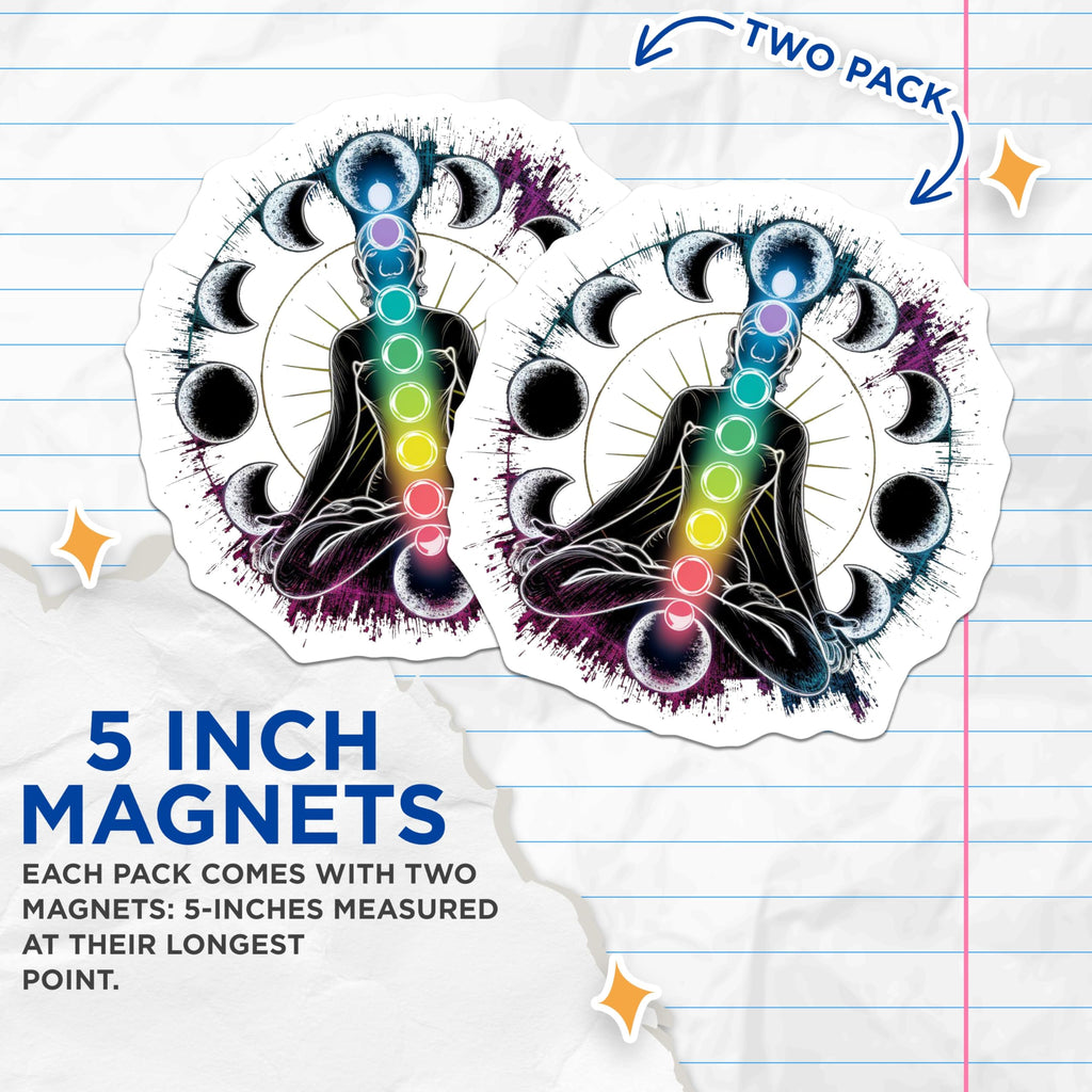 (2 Pack) Chakra Magnets - Yoga Meditation Decor - Spiritual Fridge Decoration - 5" On Longest Side - Premium Magnet - for Cars, Refrigerators, Toolboxes, Lockers - Made in USA - MAG14957
