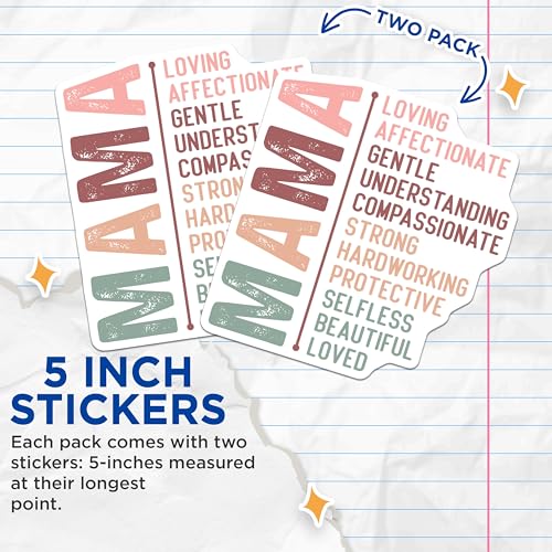 (2 Pack) Mama Quote Stickers - Loving Affectionate Gentle Understanding Compassionate - 5" On Longest Side - Sticks to Smooth Flat Surfaces - Made in USA - BMCS7259