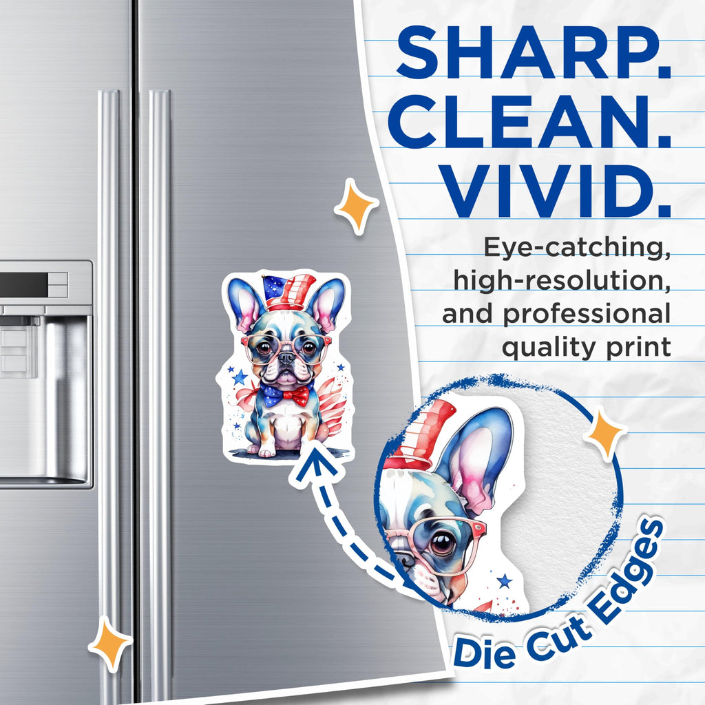 (2 Pack) Patriotic Dog Magnets - French Bulldog - USA Themed Home Decor - 5" On Longest Side - Premium Magnet - for Cars, Refrigerators, Toolboxes, Lockers - Made in USA - MAG16302