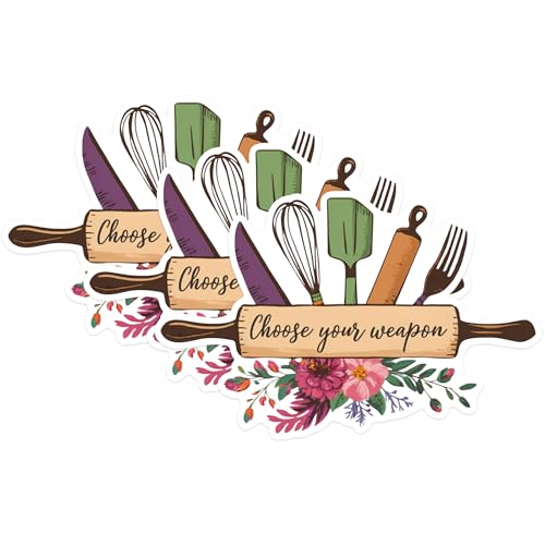 (3 Pack) Baking Lover Decals - Choose Your Weapon - Baker Kitchen Decal - 3 Inches On Longest Side - Easy Peel & Apply - Made in USA - 3MCS1668